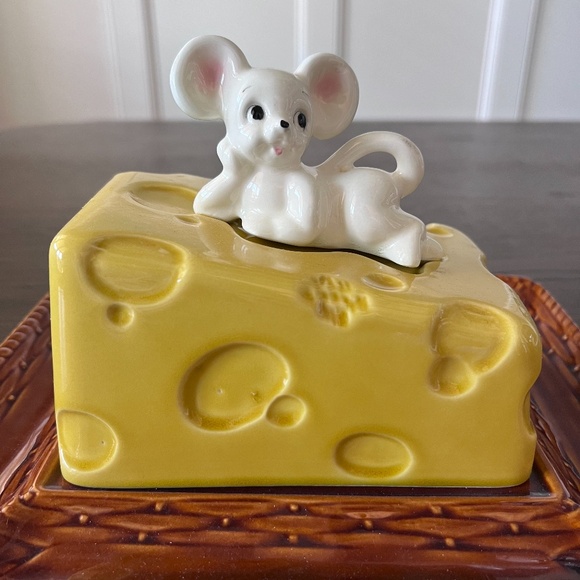 Vintage Mouse On A Cheese Slice Covered Dish Tray Plate with Lid 3D Japan - Picture 6 of 15